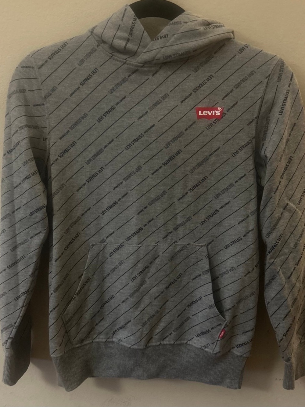 Levi's Grey Hoodie with Red Logo and Script Print